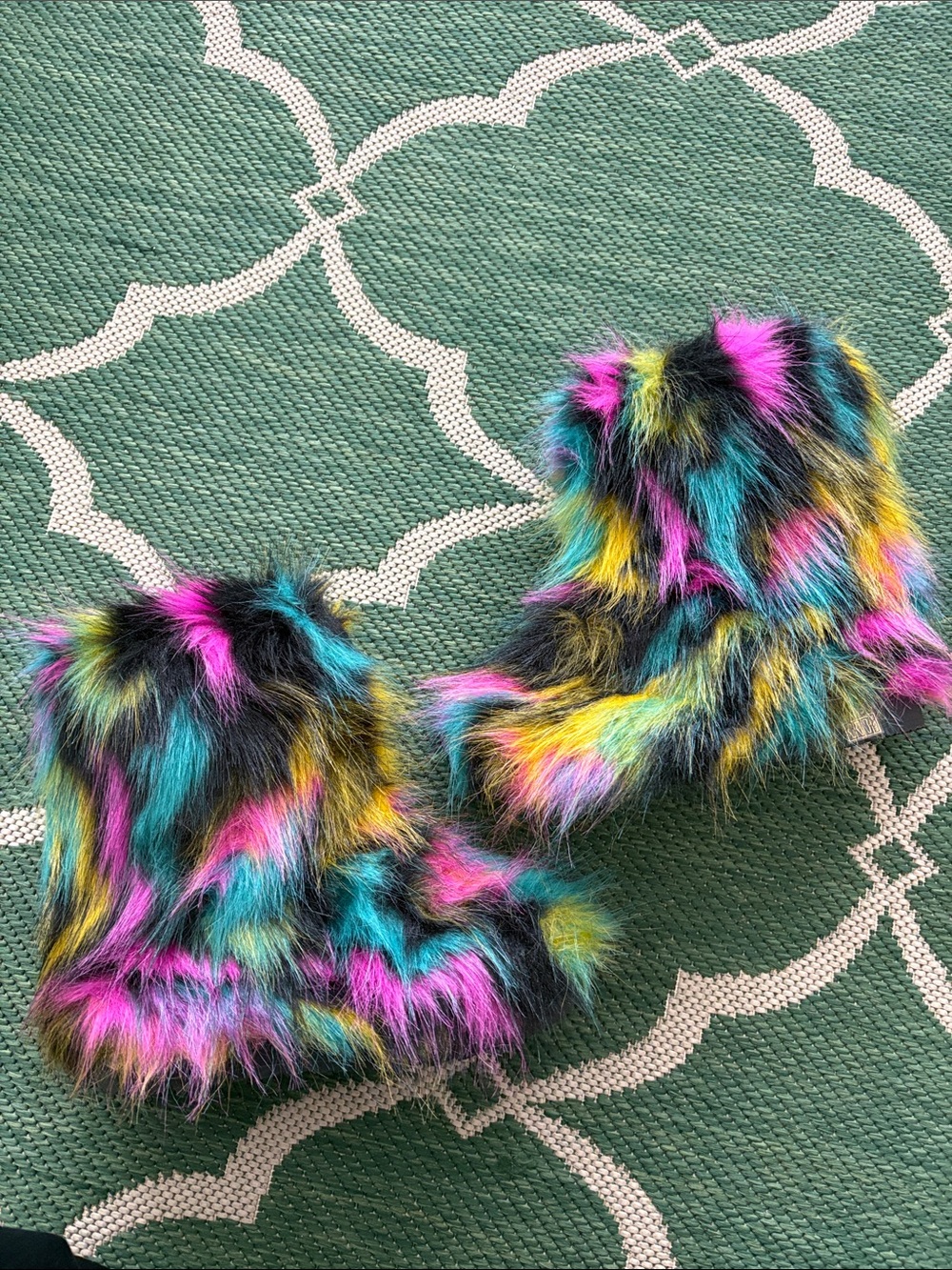 Faux Fur Multicolor Ankle Booties - Women's Fashion Booties